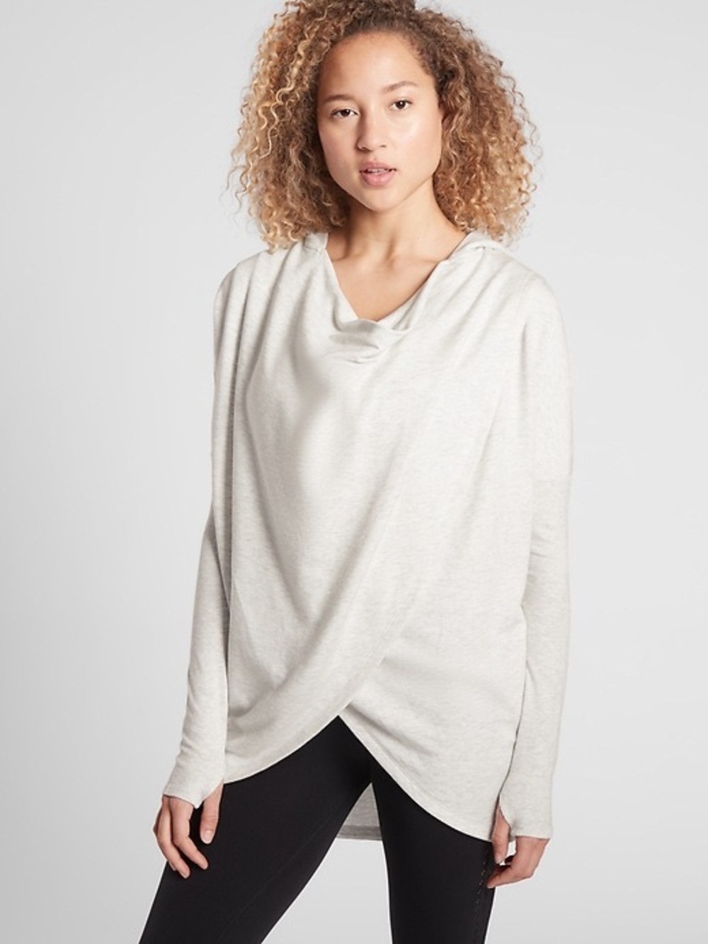 Athleta Medium Purana Hooded Wrap Sweatshirt Light Grey Cream Athlesuire Comfort